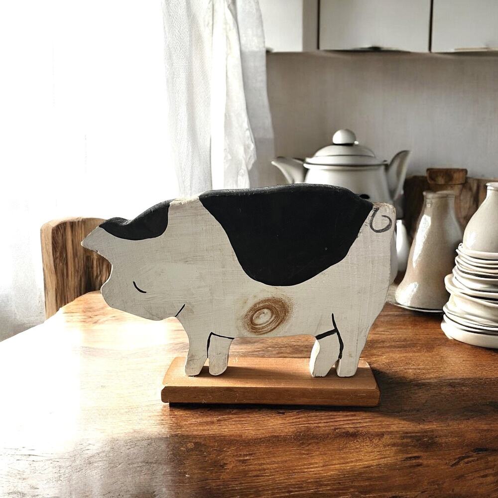 VINTAGE Folk Art Handmade Wooden Pig FARMHOUSE HOG Rustic Decor FAST SHIP 940-27